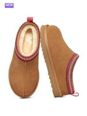 Genuine Suede Fur Lined Slippers Fuzzy Winter House Shoes